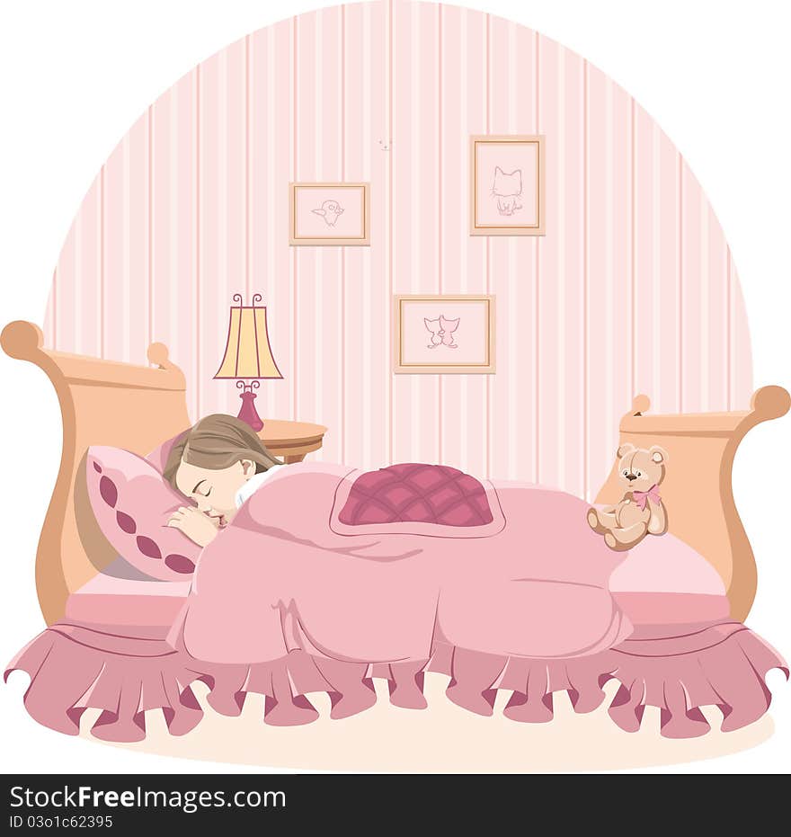 Little girl sleep in pink bedroom. Little girl sleep in pink bedroom