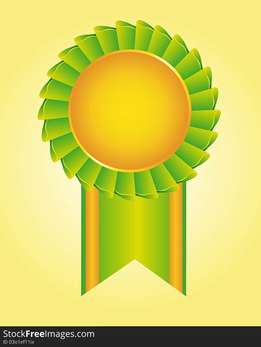 Blank green and gold rosette over yellow background. Blank green and gold rosette over yellow background.