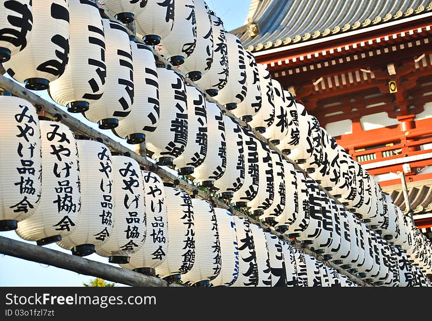 Japanese Lamps In Front Of Temple