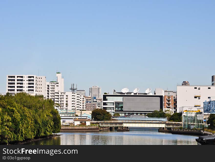 City near river at Tokyo, Japan