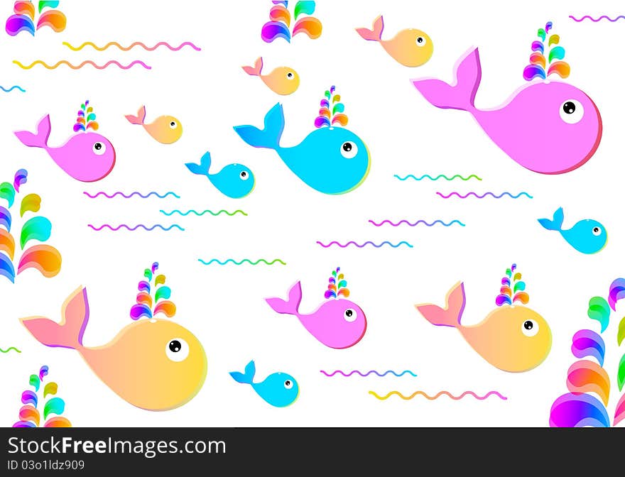 Colorful background with whales