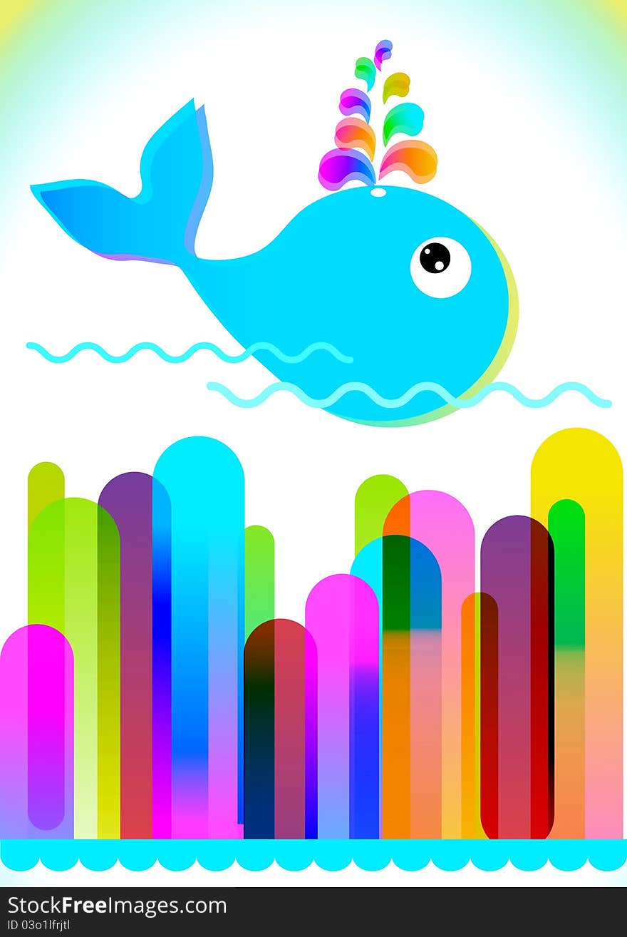 Colorful background with lines and whale