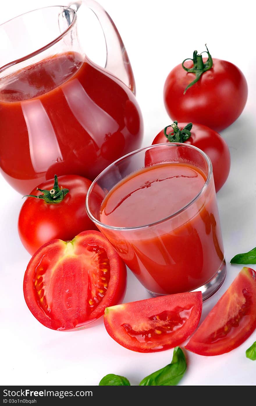 Jug, Glass Of Tomato Juice And Fruits