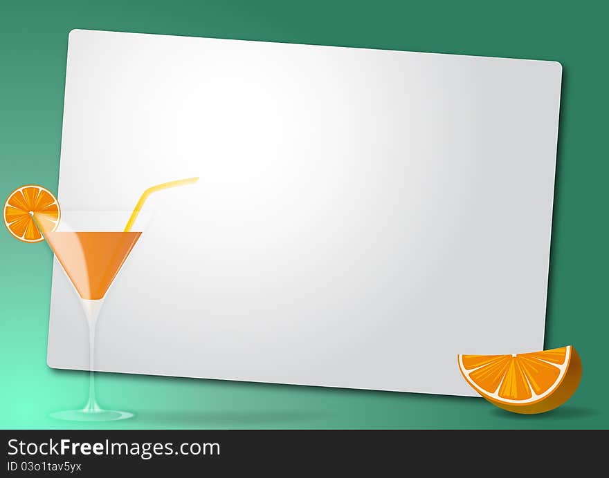 Illustration of sheet with oraqnge cocktail. Illustration of sheet with oraqnge cocktail