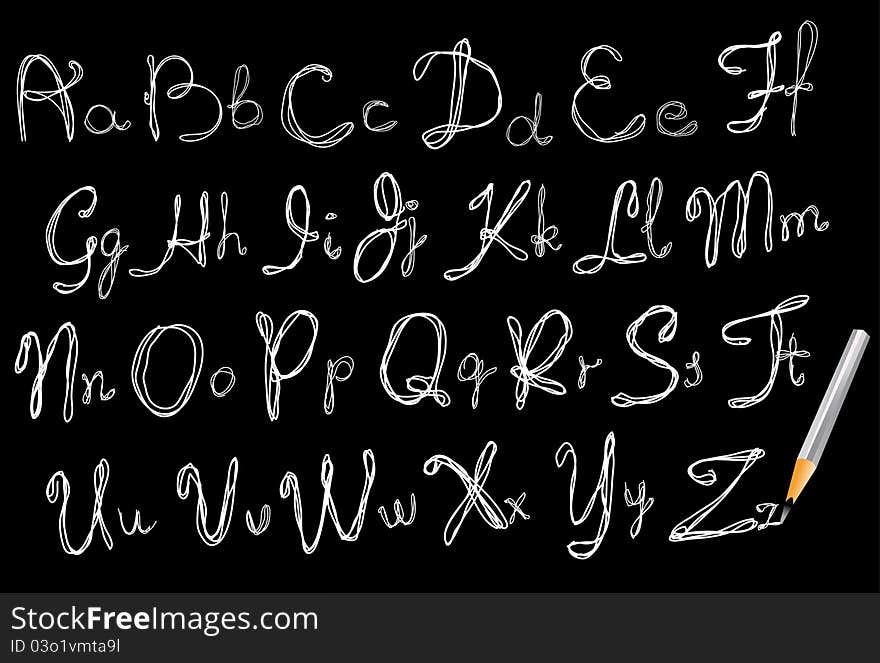 ABC, Hand drawing alphabet over black