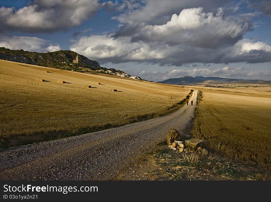 Two hikers on a path. Two hikers on a path