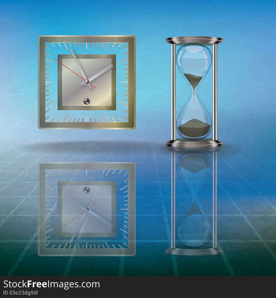 Abstract Illustration With Hourglass And Clock