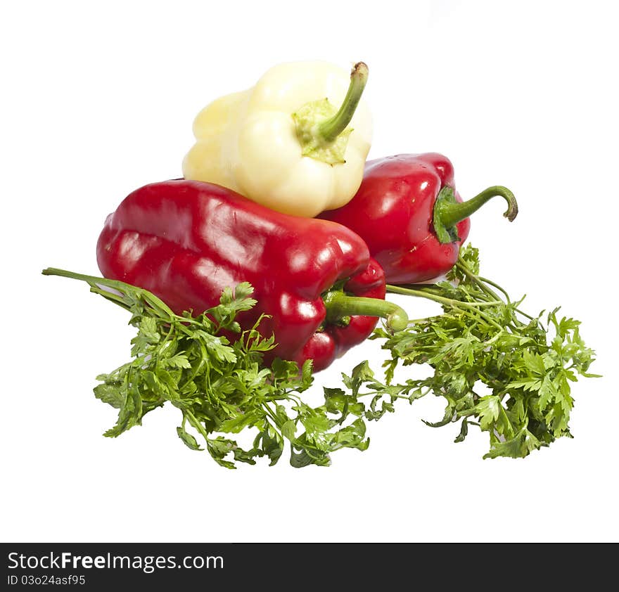 Fresh paprika decorated with parsley