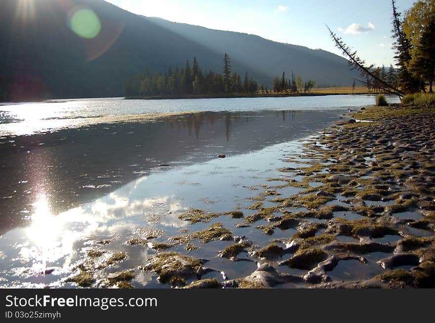 Footprints in a river side