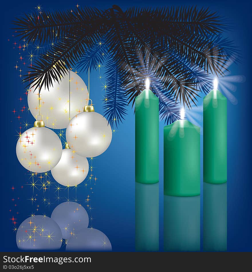 Christmas greeting with decoration and green candles