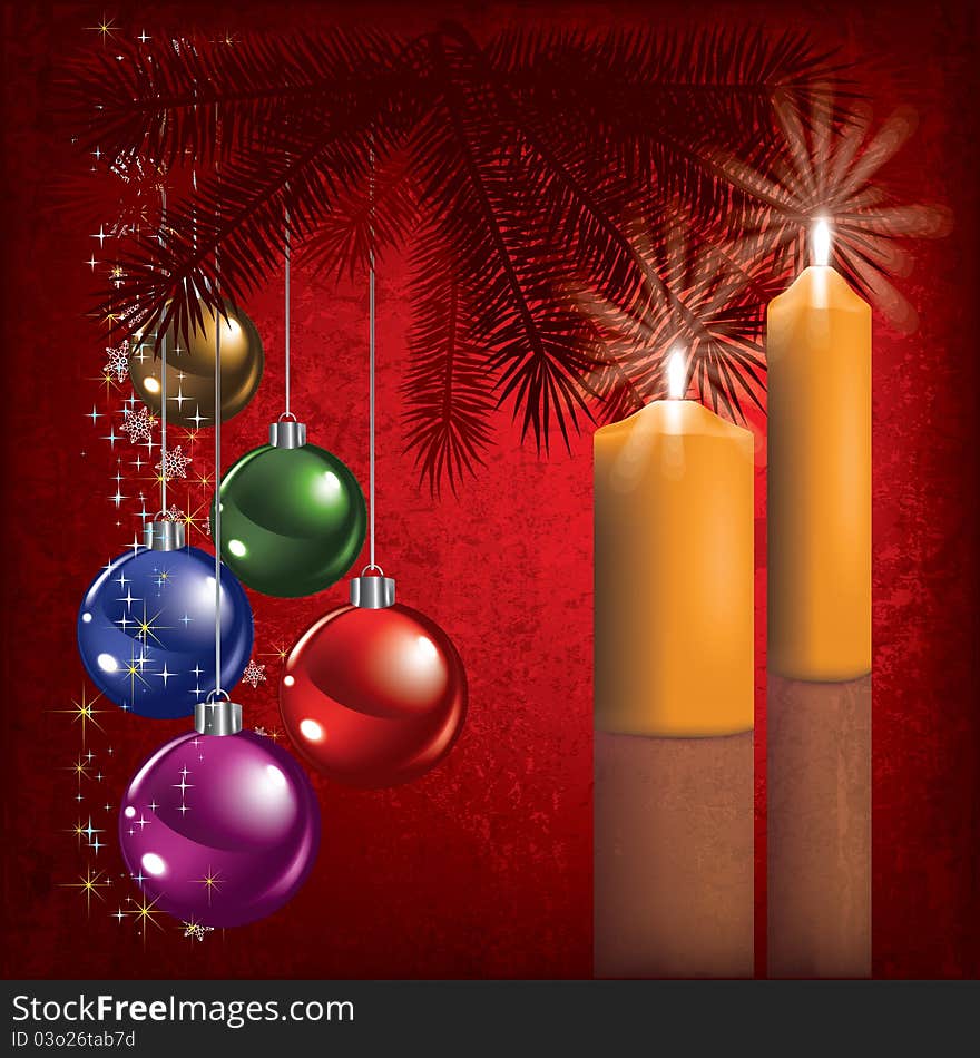 Christmas greeting with decoration and candle