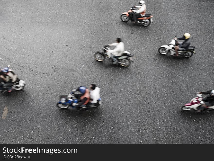 Bikers in the streets of Bangkok, Thailand.