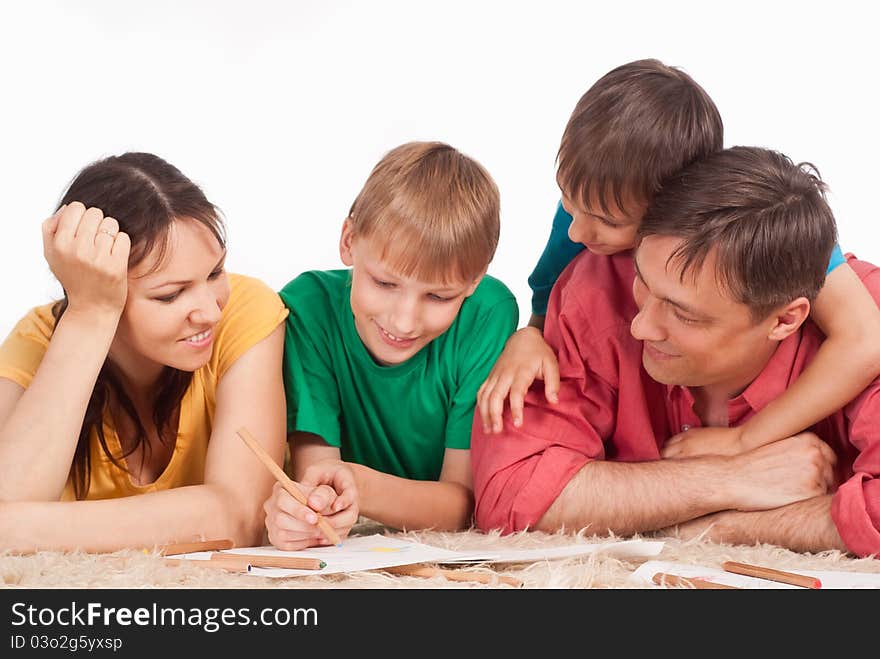 Cute family of a four on white. Cute family of a four on white