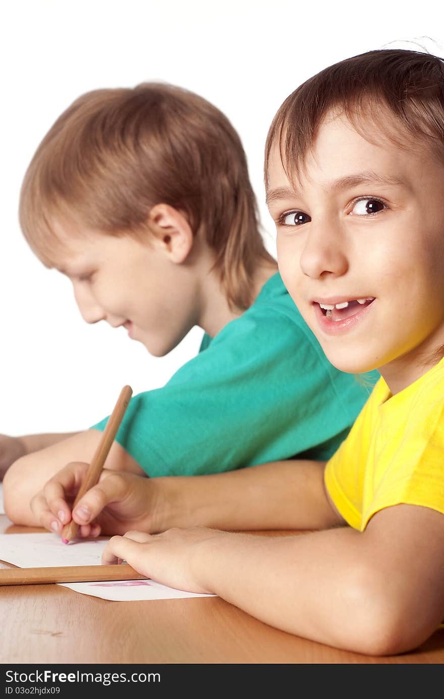 Two boys drawing