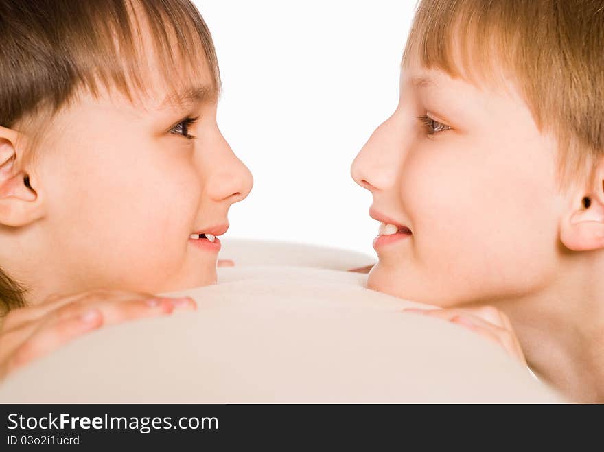 Two boys on white