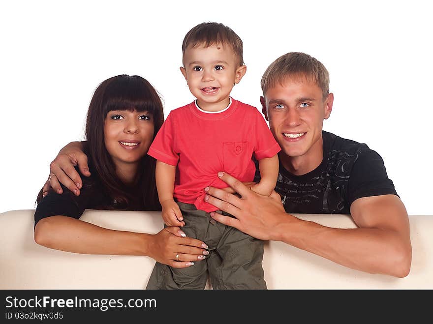 Cute family of a three on a white