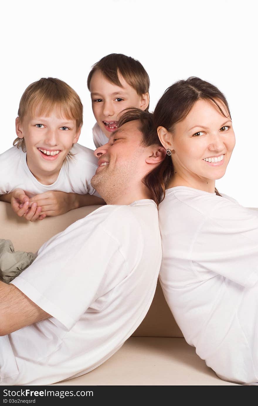 Happy family on a white