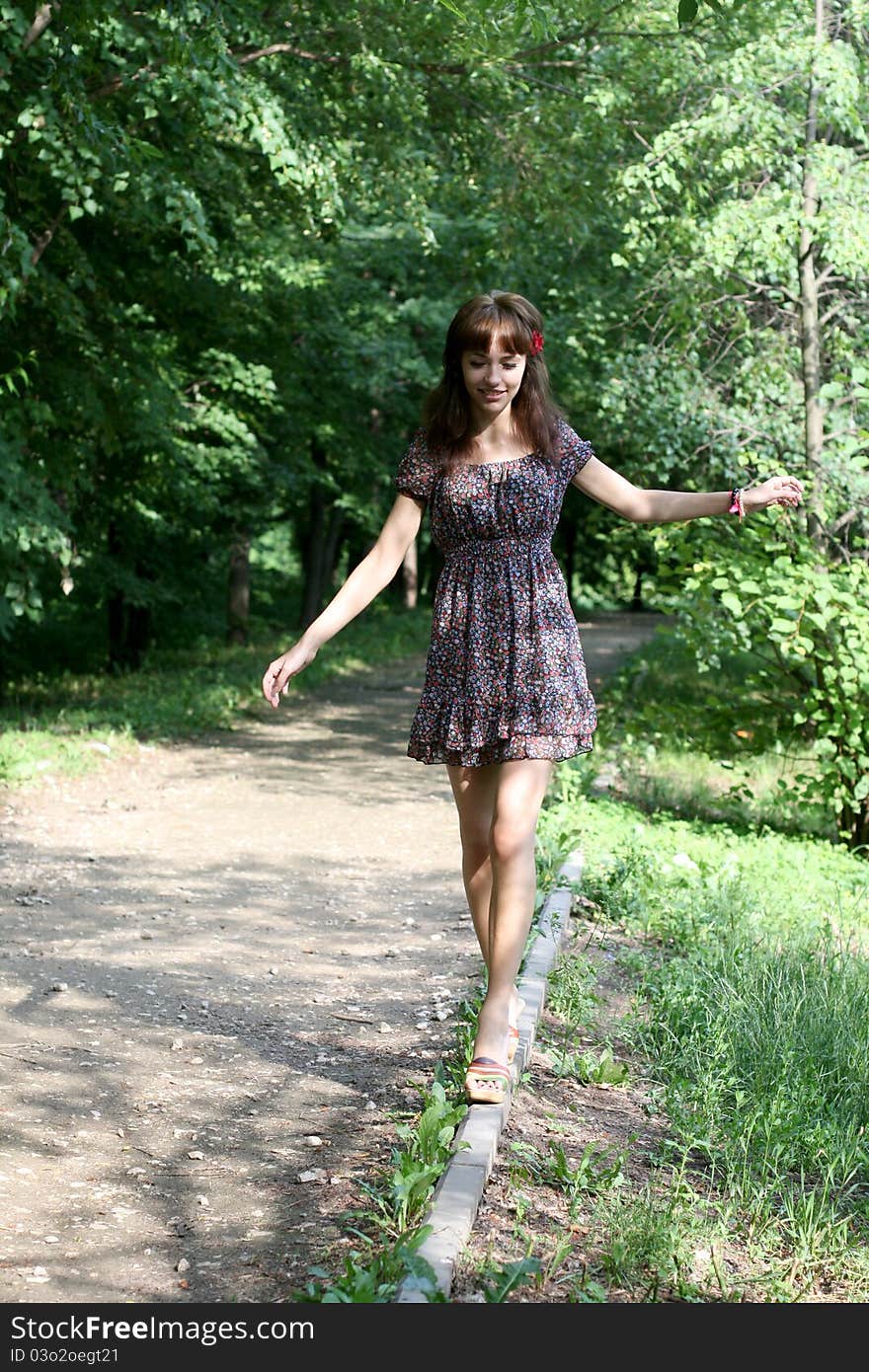 Girl walking in summer