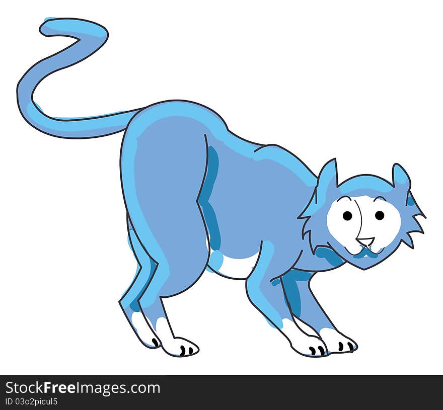 Cartoon illustration of a cat blue