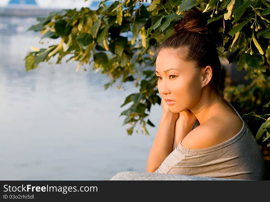 Girl walking outdoor in summer