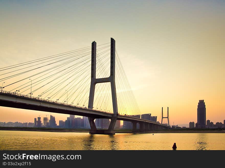 Named bayi bridge in the night of shanghai china.