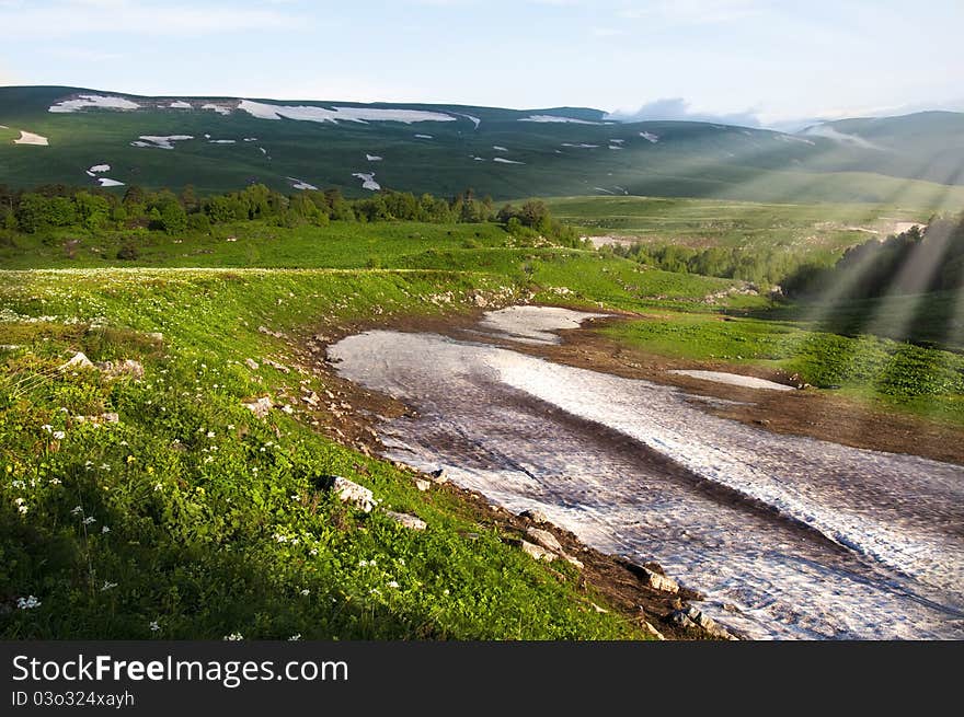 Beauty view - mountains landscape. Morning in alps