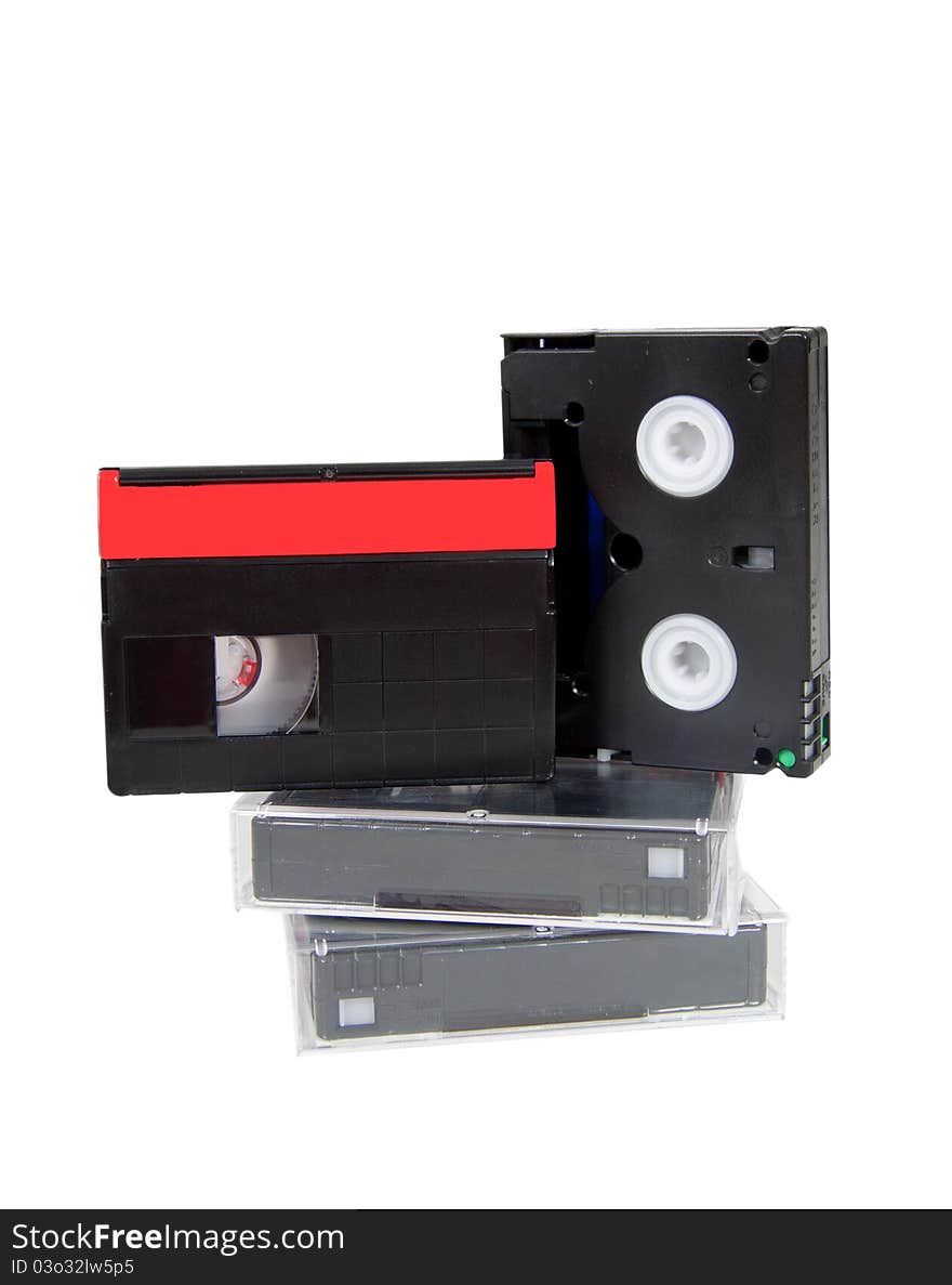 Old three video casettes on white background. Old three video casettes on white background