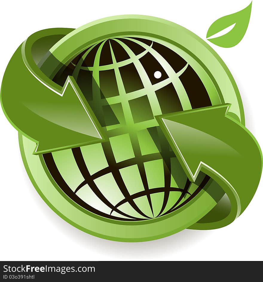 Illustration abstract blue globe with green arrows. Illustration abstract blue globe with green arrows