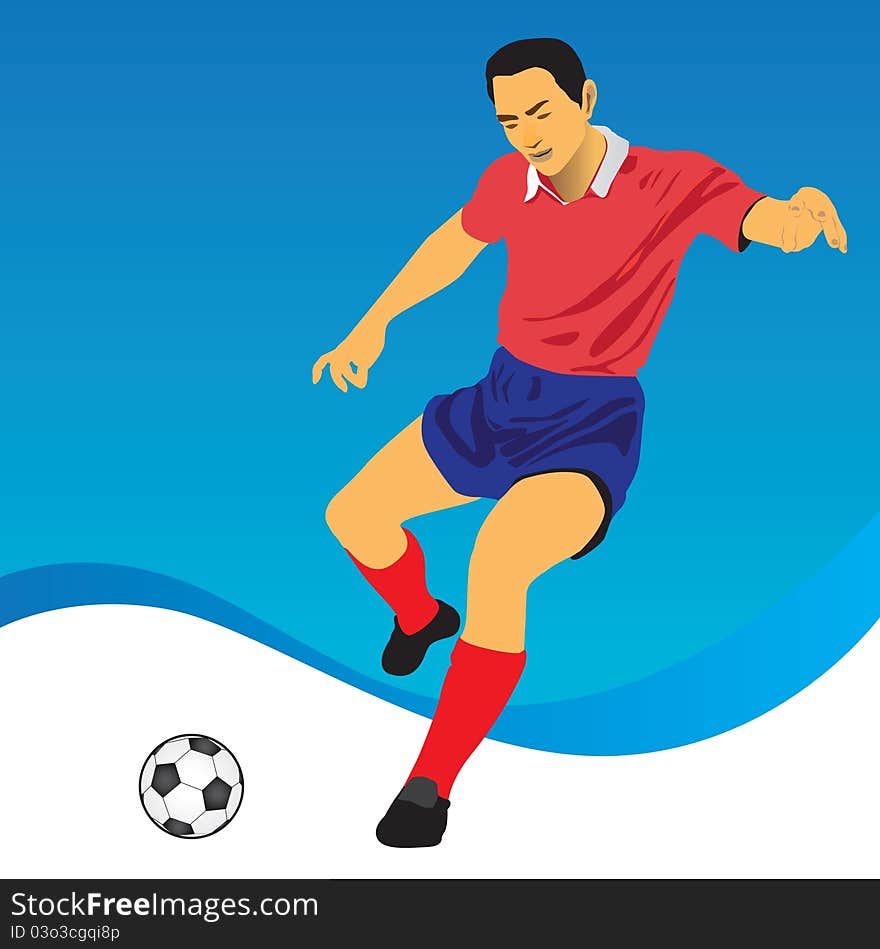 Soccer player kicking a soccer ball, as illustration.