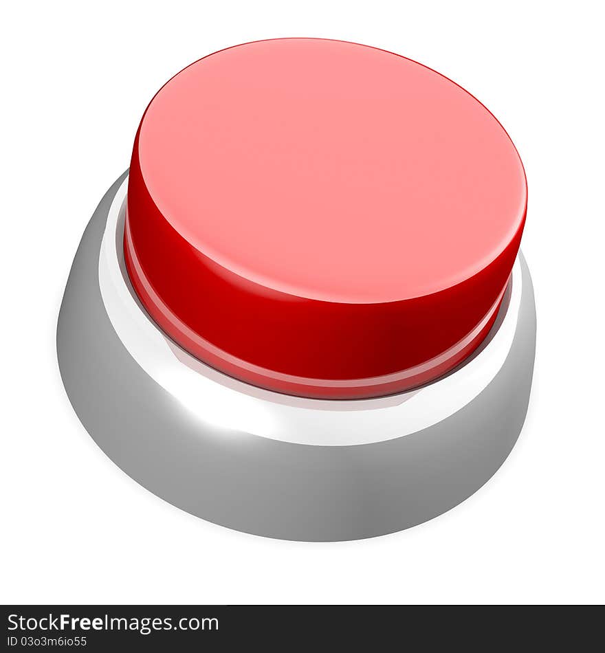 Red button over white background. It's a 3D rendering.