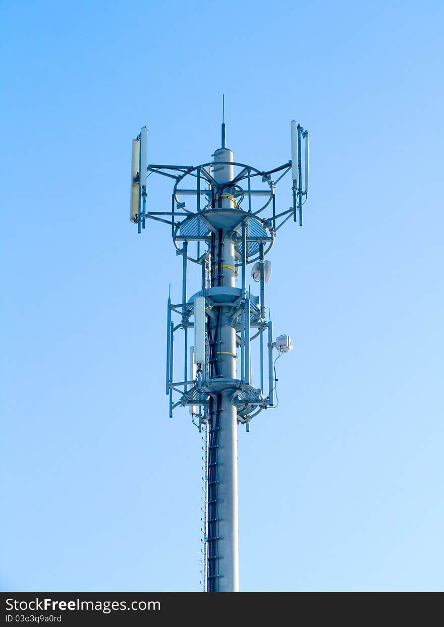 Detail of transmitter on blue sky