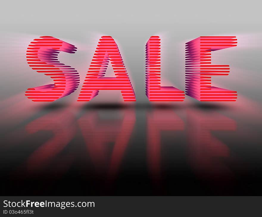 The word Sale in red 3D layered text on light grey background with reflection. Attention grabbing. The word Sale in red 3D layered text on light grey background with reflection. Attention grabbing.