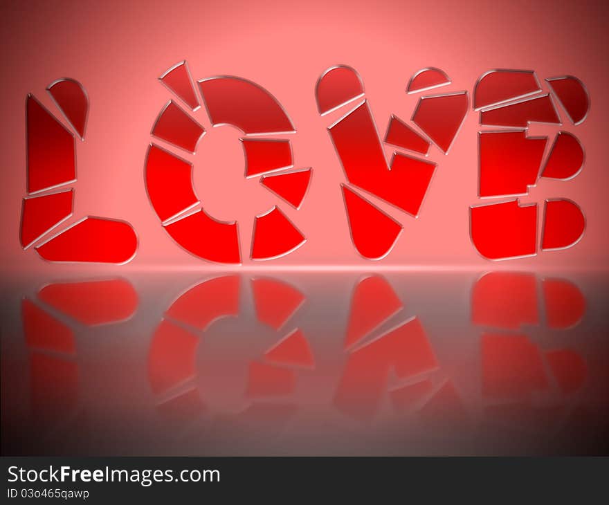 The word Love in red glass letters, shattered. Suggests broken heart, lost love. The word Love in red glass letters, shattered. Suggests broken heart, lost love...