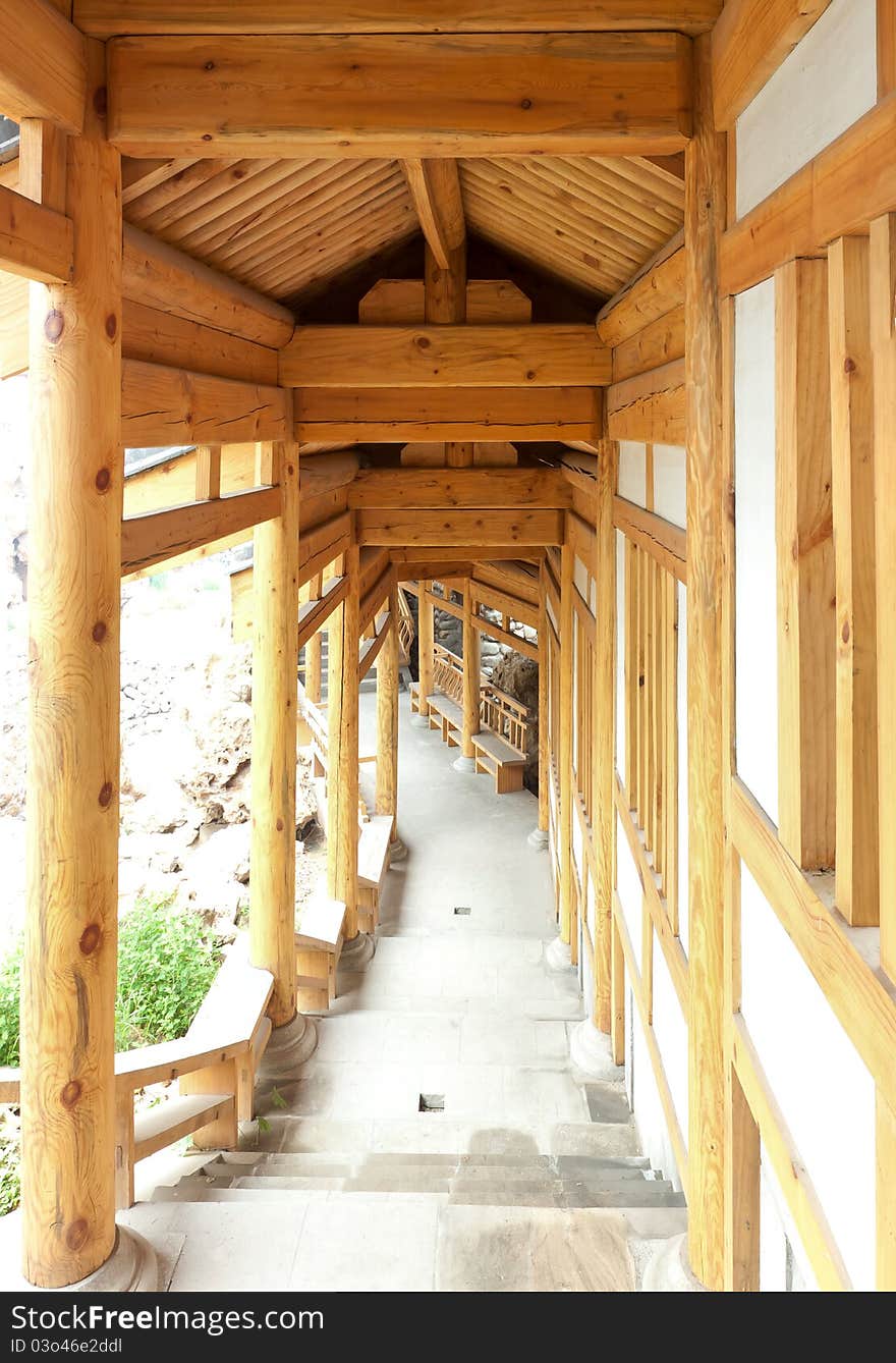 Chinese traditional wooden covered corridor. Chinese traditional wooden covered corridor