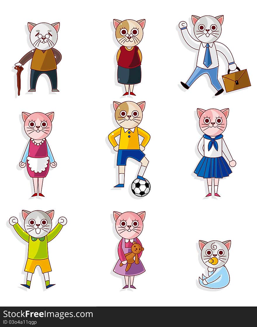 Cartoon Cat Family Icon Set