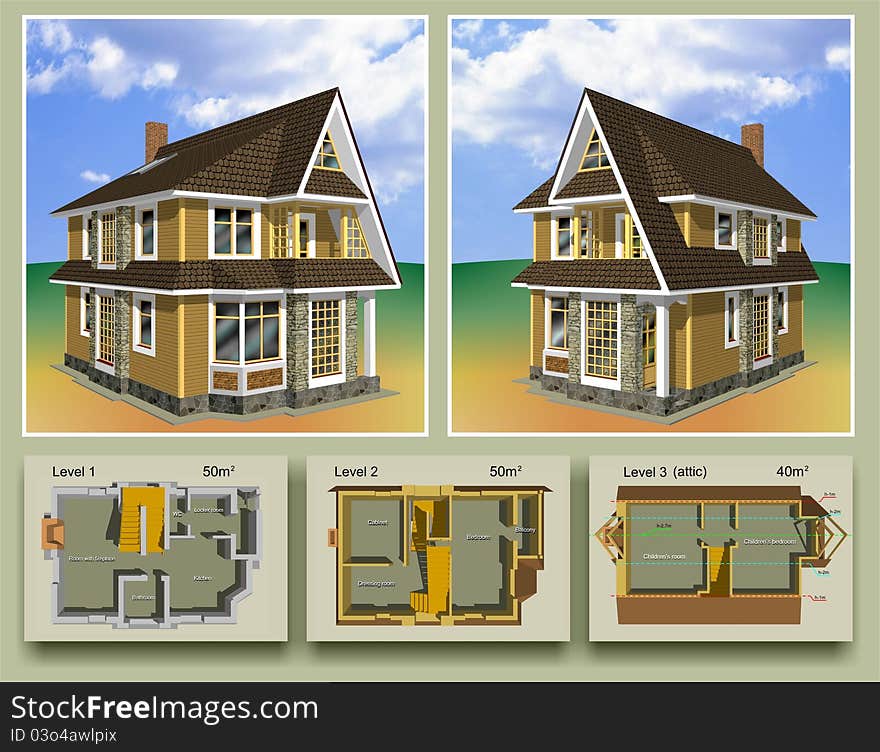 Appearance and internal layout of a small house. Appearance and internal layout of a small house