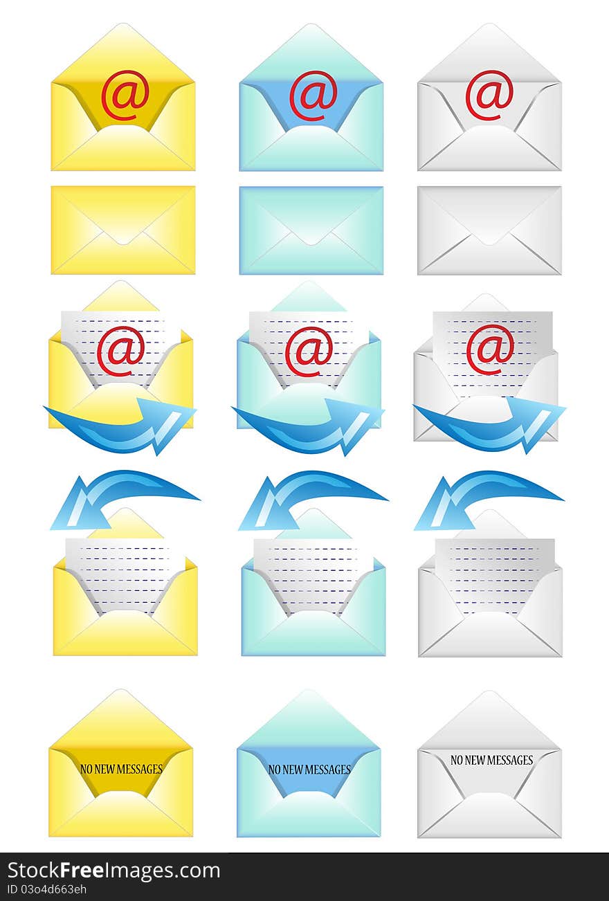 Set of different envelopes with arrows. Set of different envelopes with arrows