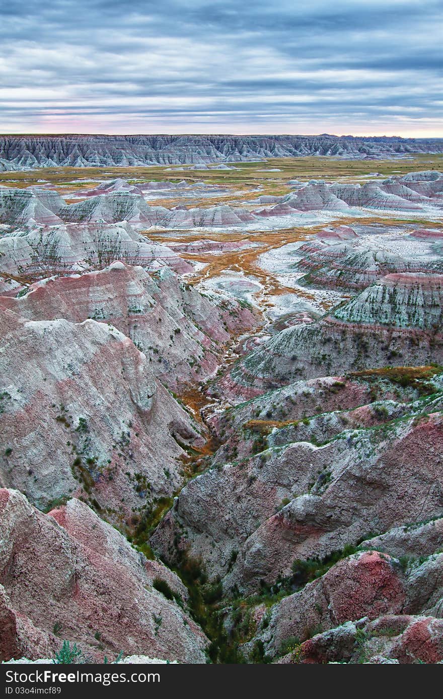 Badlands at sunrise, South Dakota, USA