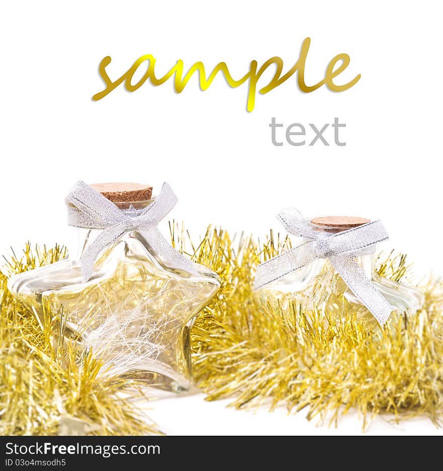 Holiday ornament star Bottle on a white background with space for text