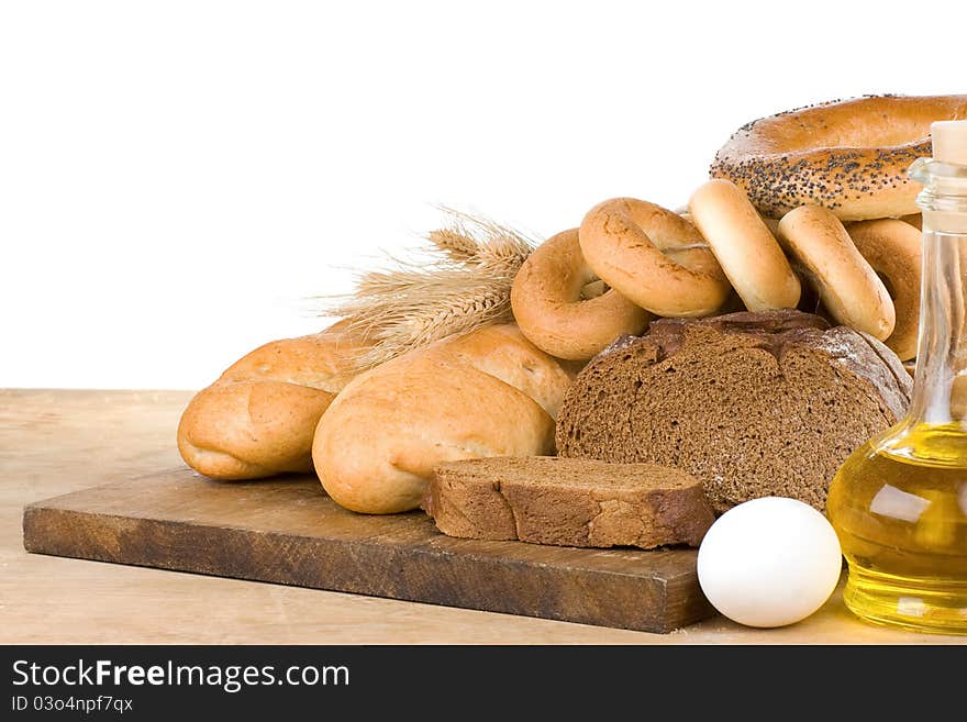 Set of bakery products on white background