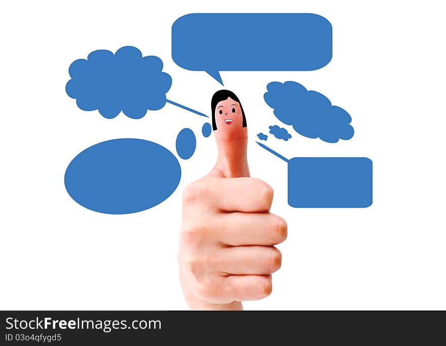 Happy finger smileys holding with social network sign. Happy finger smileys holding with social network sign