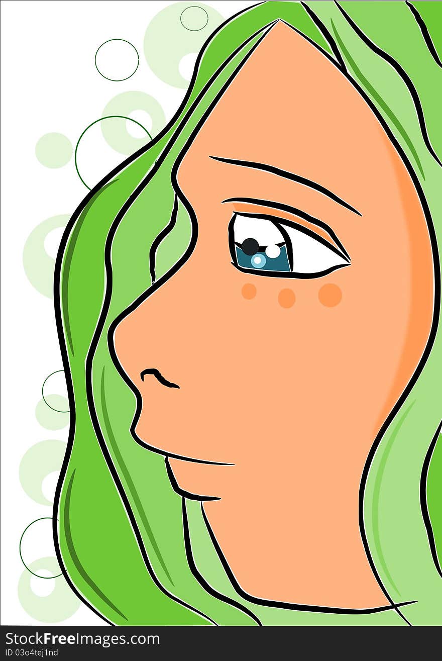 Elf with green hair, face - Vector