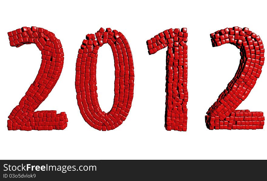 New Year 2012 made from cubes, 3d render toon. New Year 2012 made from cubes, 3d render toon