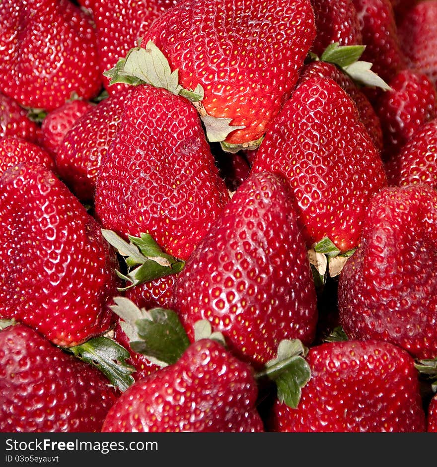 Close up of juicy red strawberries