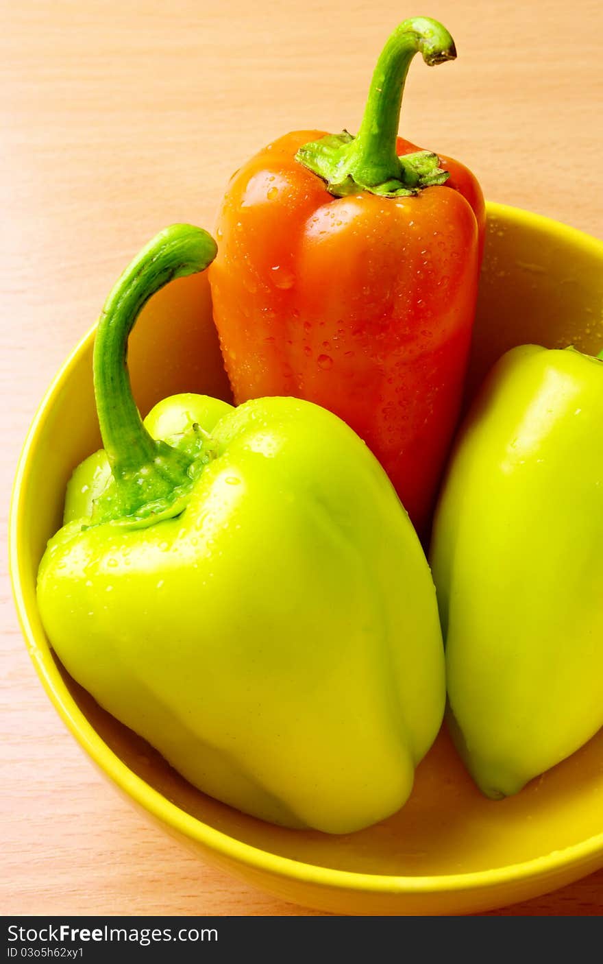 Bulgarian pepper on a wooden table