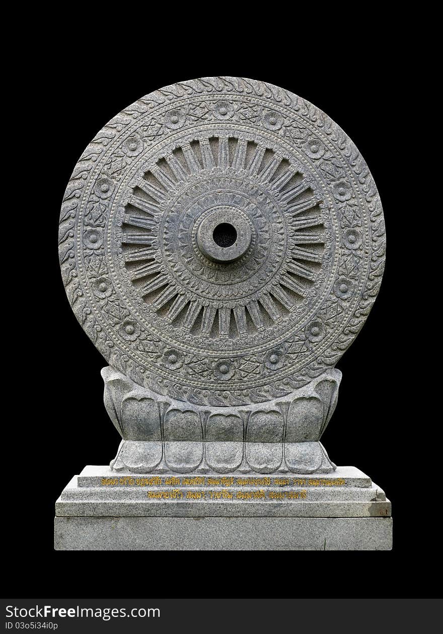 Dhammajak, wheel of Dhamma, Dhamma is Buddha's teaching on black background. Dhammajak, wheel of Dhamma, Dhamma is Buddha's teaching on black background.