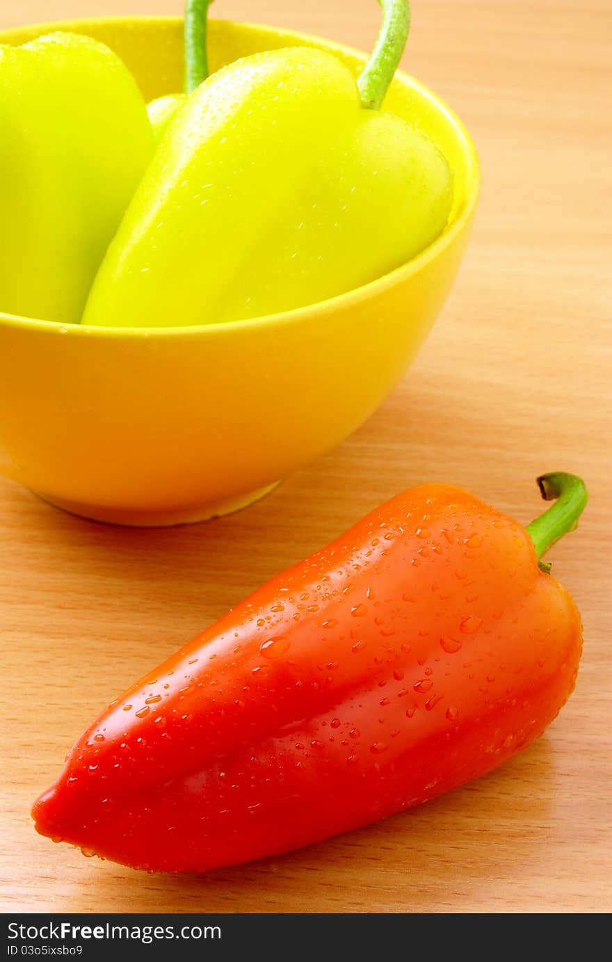 Bulgarian Pepper On A Wooden Table