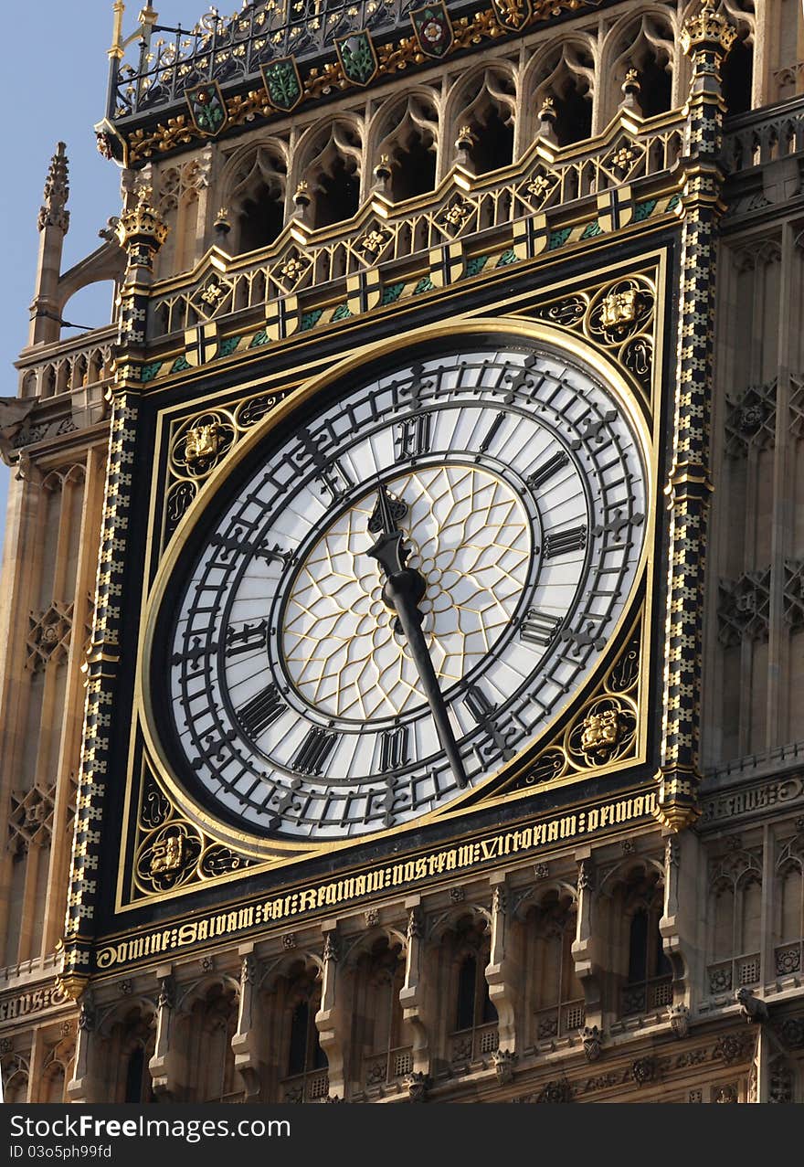 The clock face of Big Ben, London, England. The clock face of Big Ben, London, England