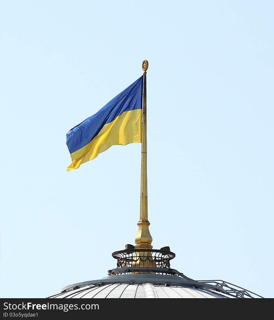 Ukrainian flag on a parliament roof in Kiev