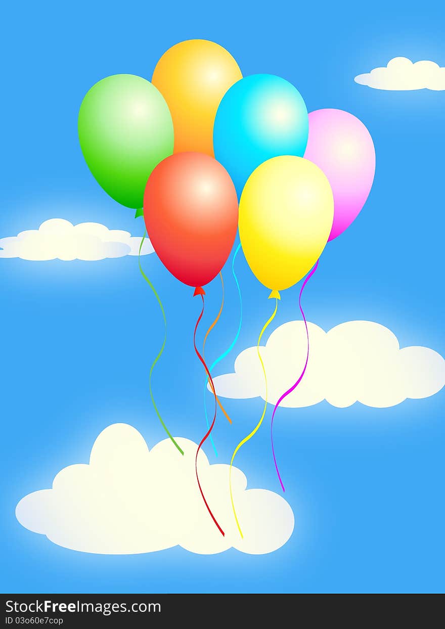 Colorful baloons on cloudy sky